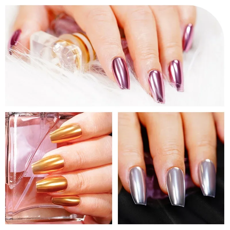 FSIXCL Iriserende nagelchroompoeder Metallic spiegeleffect Wrijven Pigmentstof Nail Art Decoratie Glitter 6-kleuren set