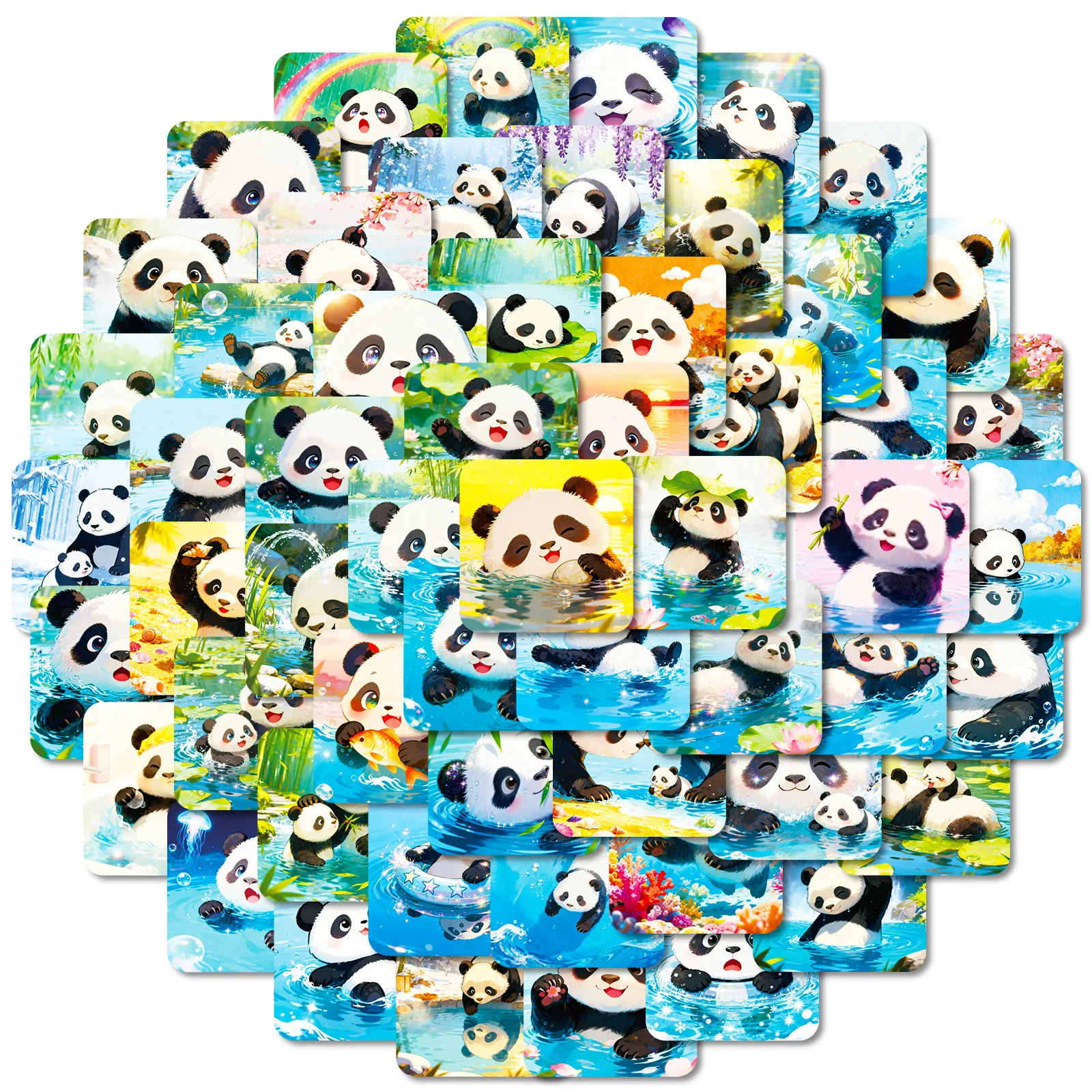 

10/56PCS Water Playing Panda Graffiti Stickers Cute Pandas Cartoon Decal DIY Luggage Phone Guitar Scrapbook Classic Kid Toys