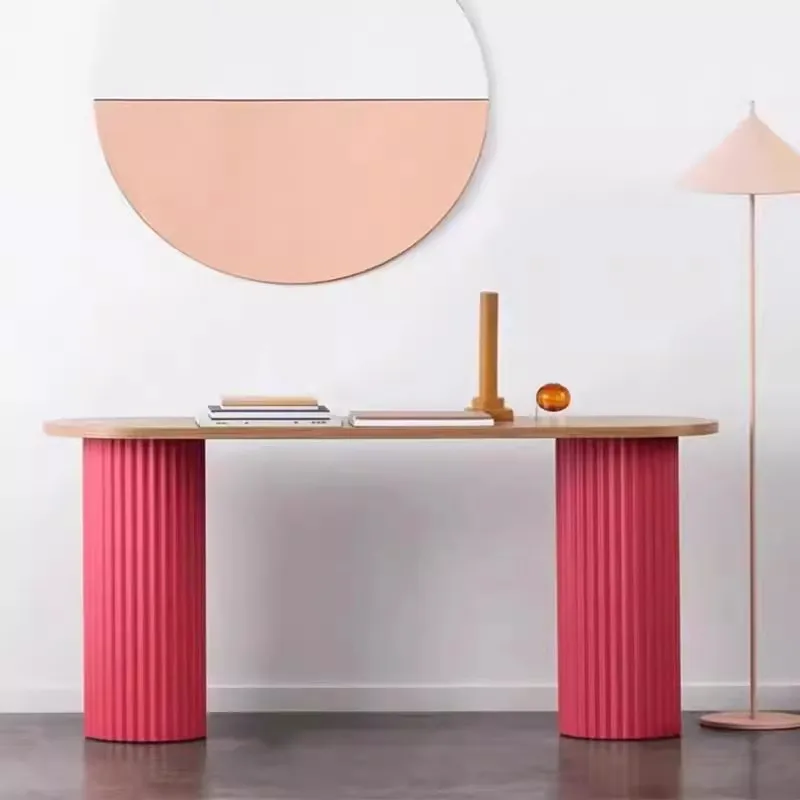 French Memphis Entrance Table Light Luxury Semicircular Entrance Table Simple Modern Art Solid Wood Corridor Display Stand