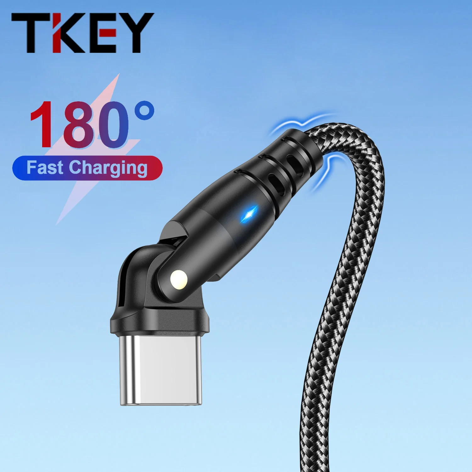 Tkey 180 Rotate USB Type C Fast Charging Cable For Huawei Samsung 3A Mobile Phone USB C Data Cord For Xiaomi Type C Charger