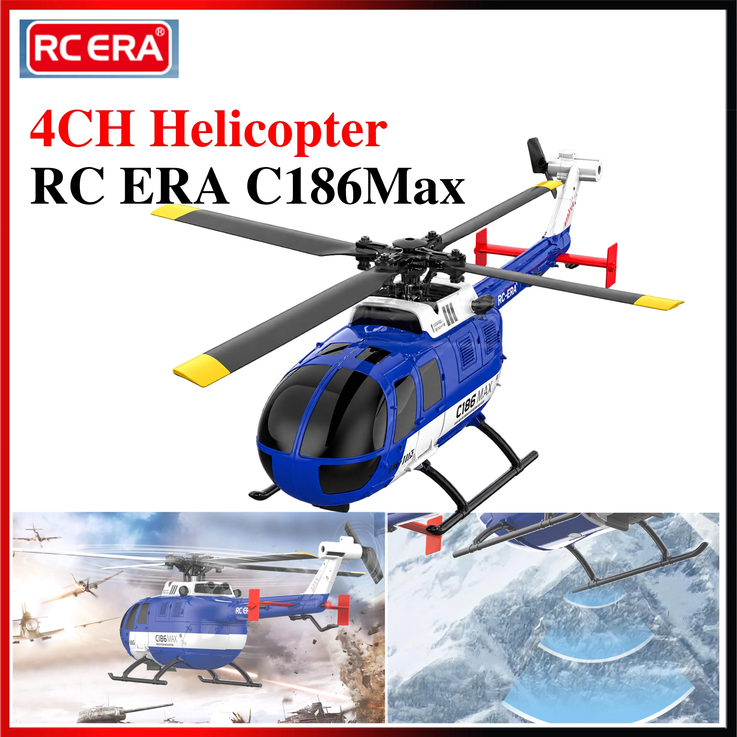 RC ERA C186 MAX BO105 1:48 4CH RC Helicopter Flybarless 6 Axis Gyro One-key Take-off/landing RTF Aircraft Remote Control Toy