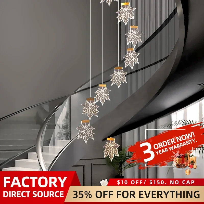 Hanging Chandelier Stair Modern Pendant Chandeliers Ceiling For Living Room Maple Leaf Style High Ceiling Stairs Hanging Lamp