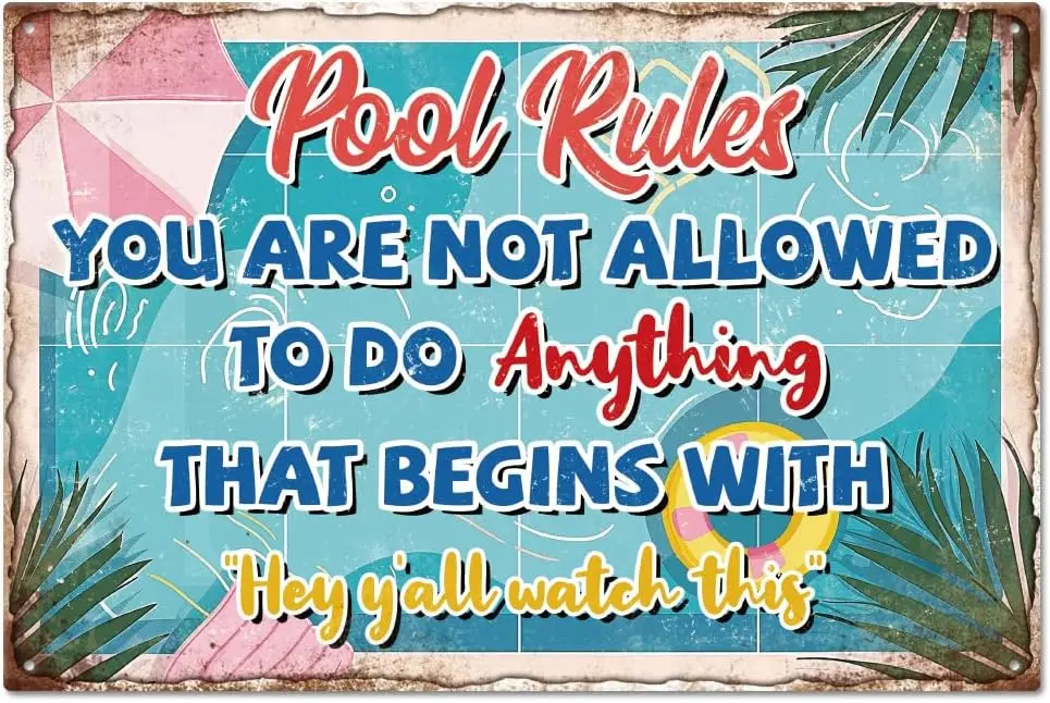 GLOBLELAND Vintage Pool Rules Metal Tin Sign 