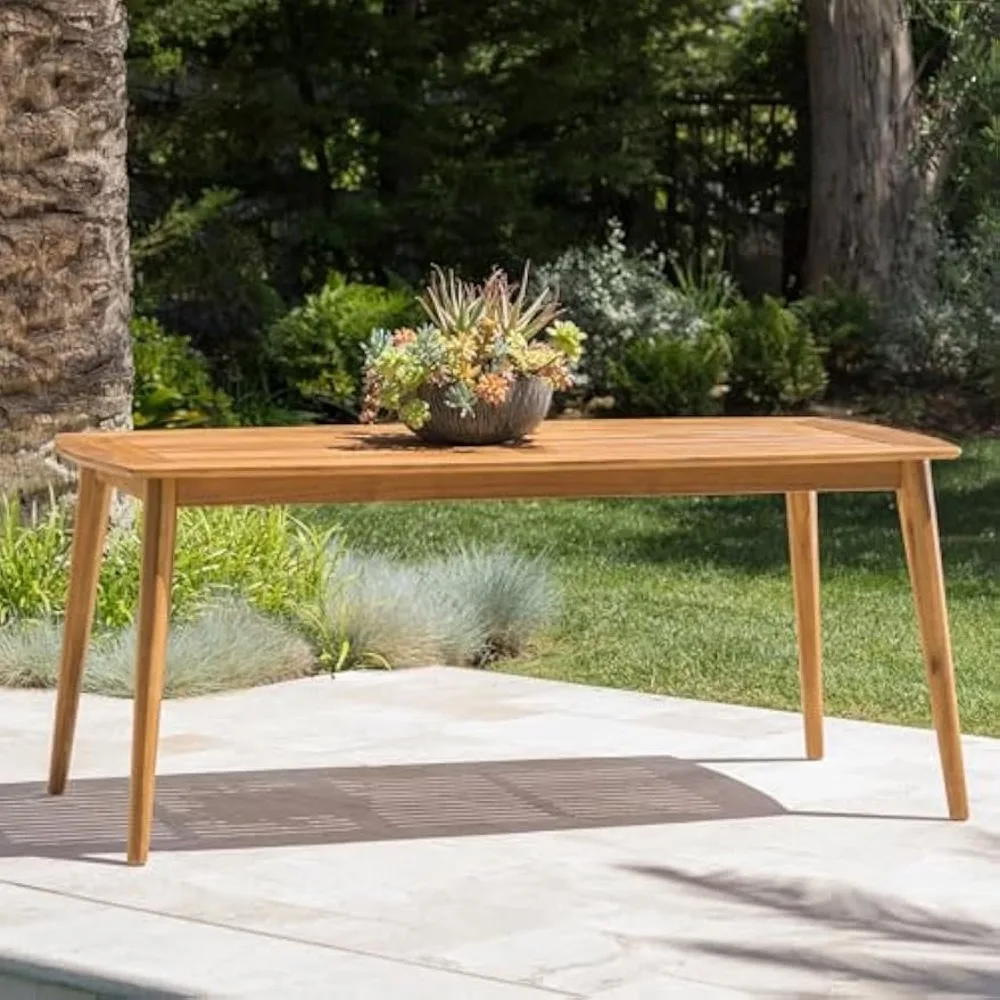 

71" Rectangular Outdoor Dining Table Acacia Wood Patio Table Minimalist Serving Table for Outside Backyard, Teak Finish