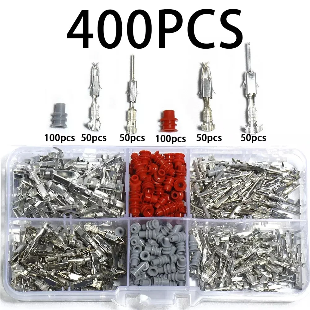 400pcs Automotive Connector 1/1.5/1.8/2.2/2.8/3.5mm Connector Terminal Box Kit Electrical Wire Removal  Male Female Crimp Pins