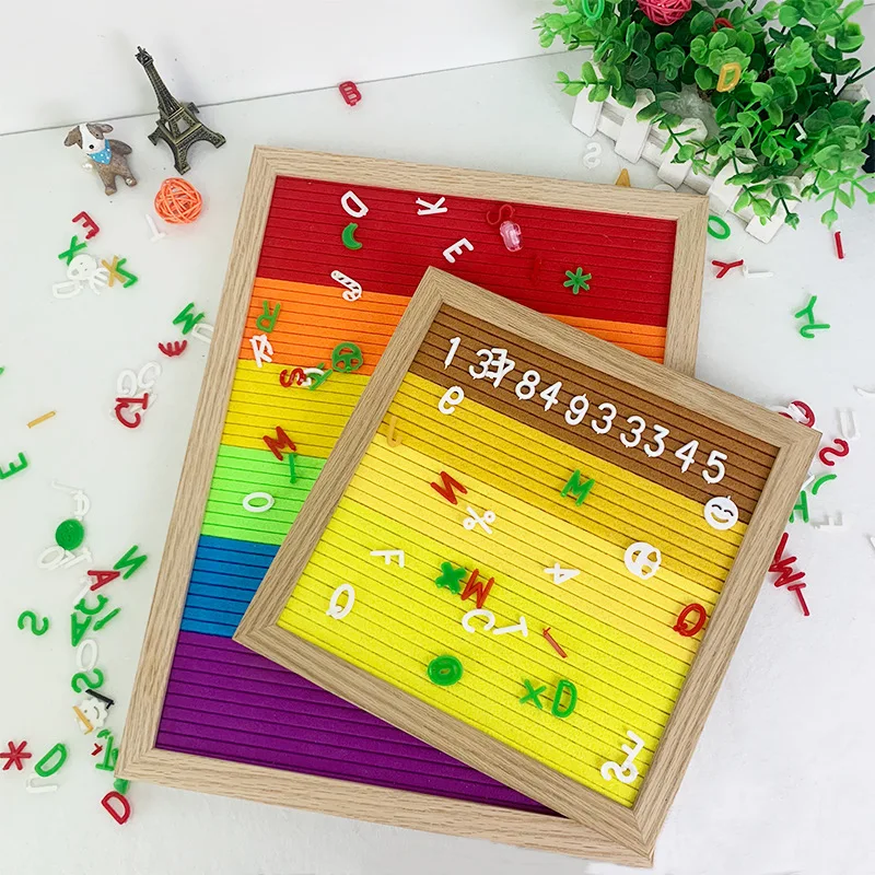 Wooden Frame Colorful Felt Changeable Letter Board Match Plastic Letters As Gift