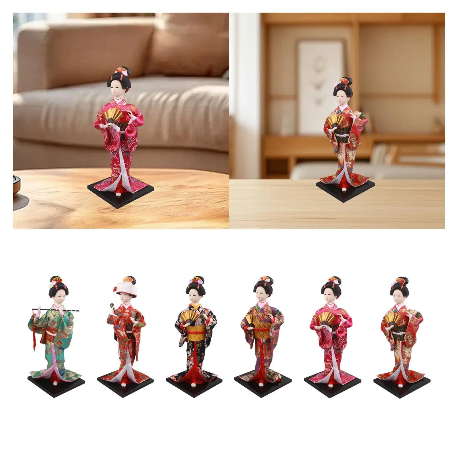 Oriental Doll Statue Traditional Kimono Female Figure Centerpiece for Living Room Office Bookshelf Ornament