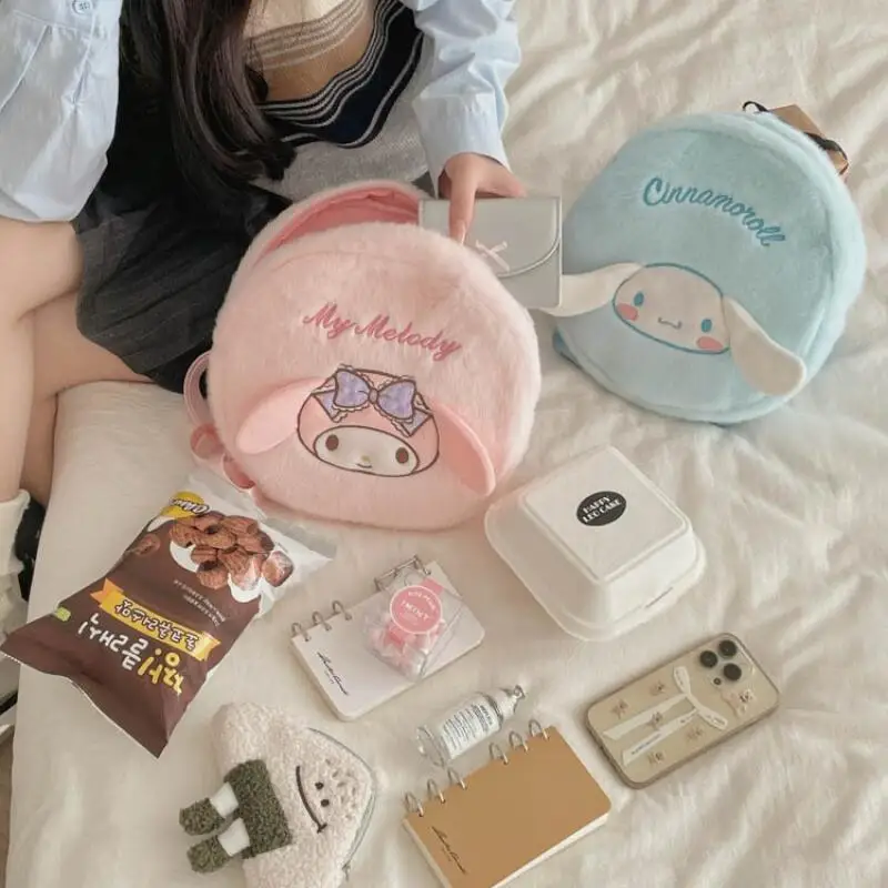 Dessin animé mignon Kawaii Sanrioed Kuromi ma mélodie cannelle sac automne/hiver en peluche épaule oeuf sac mignon sac à dos