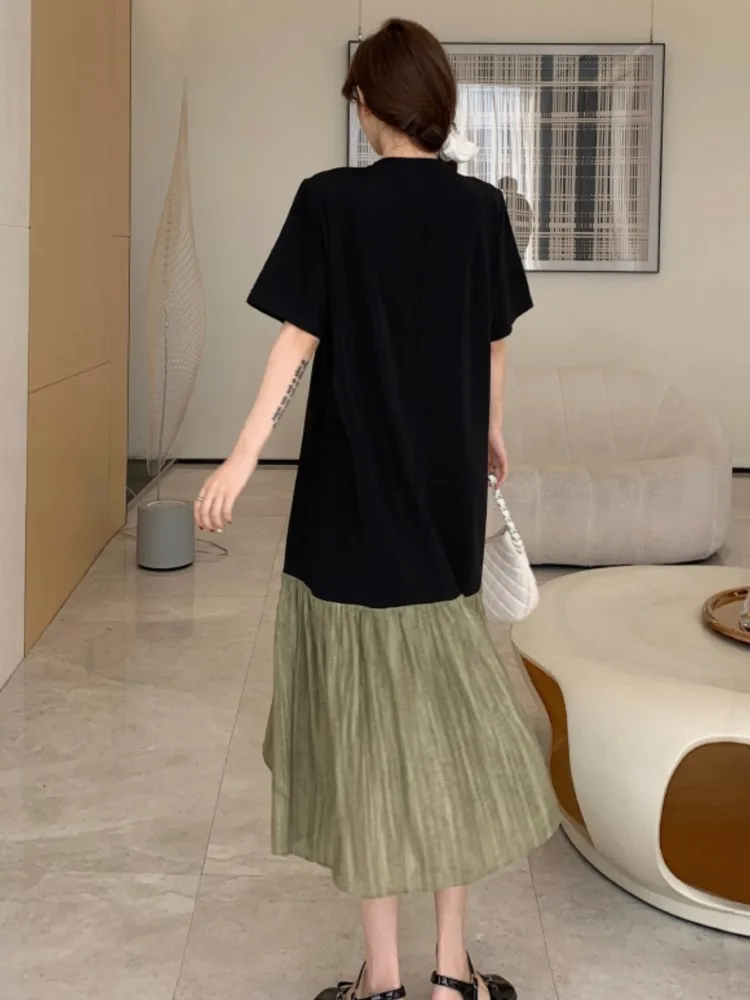 Summer Women's Loose Plus Size T-Shirt Dress Casual Jacquard Patchwork Ladies Dresses Vestidos