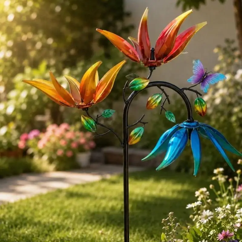 Metall-Garten-Windradpfahl, 30 x 95 dreirädriges Eisen-Yard-Stück mit Bodeneinsatz für Rasen- und Blumenbereich B03E – Detail 10