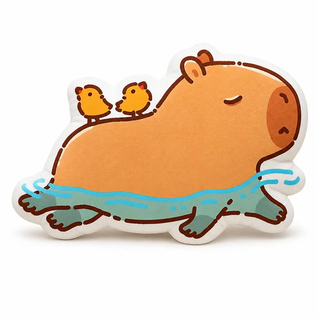 Capybara swimming with two birds Plush Pillow Cushion Irregular Stuffed Throw Pillow Home Decor Gift Sofa Bed Couch