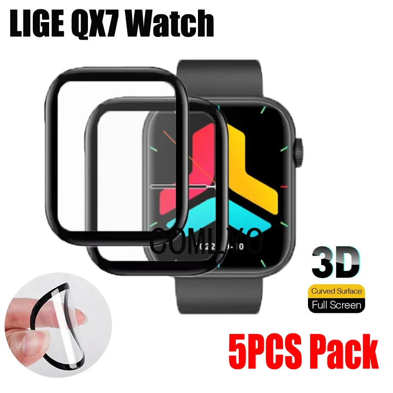 5PCS Pack For LIGE QX7 Smart watch 3D Screen Protector Protective Full Cover Film Curved Soft Films