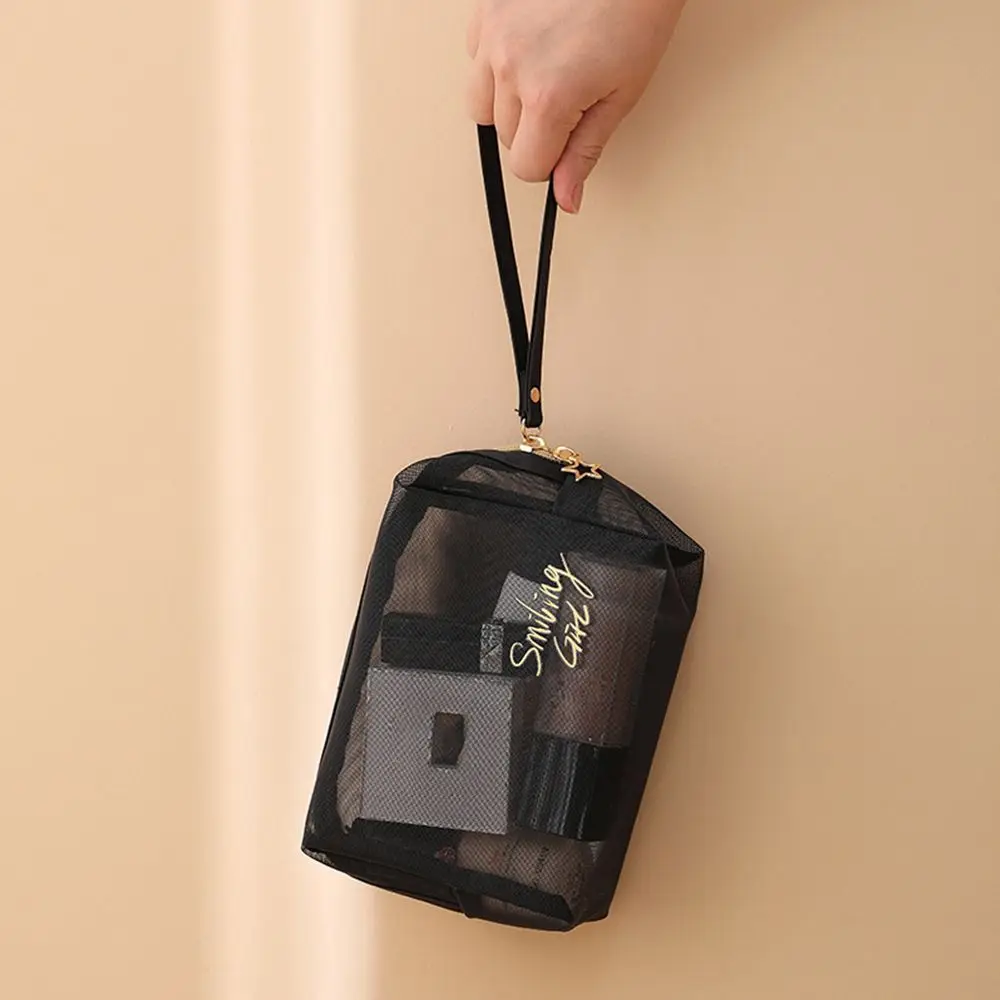 1/5Pcs Black Women Mesh Cosmetic Bag Travel Organizer Large Capacity Portable Toiletry Bags Makeup Pouch