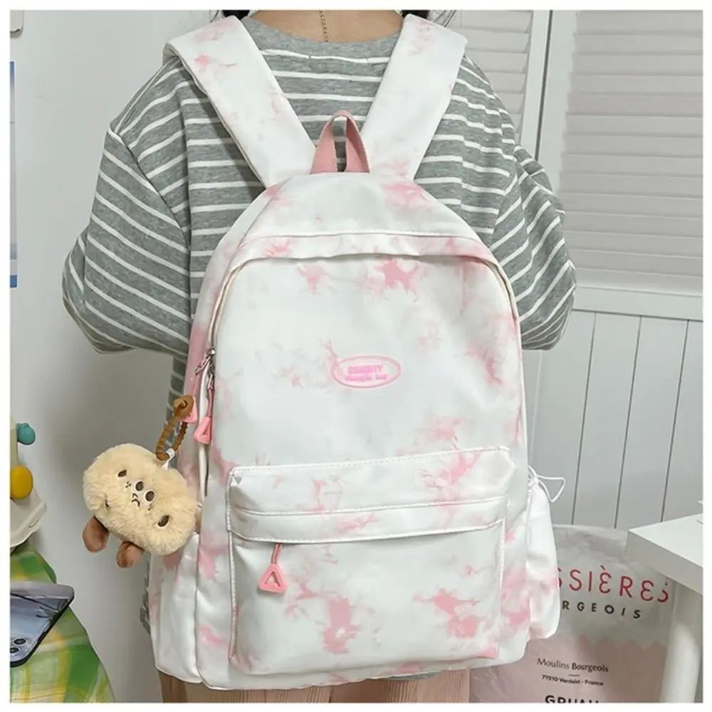 Nylon Japanese Tie-dye Bag with Pendant 5 Colors Preppy Style Backpack Middle School Students High Quality Large Capacity Bag