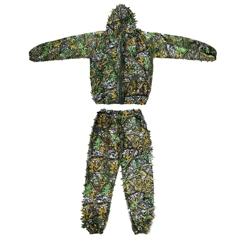 

Unisex Outdoor Ghillie Suit Camouflage Jungle Suits Clothing CS Training Leaves Hunting Suit with Hooded Jacket And Pants