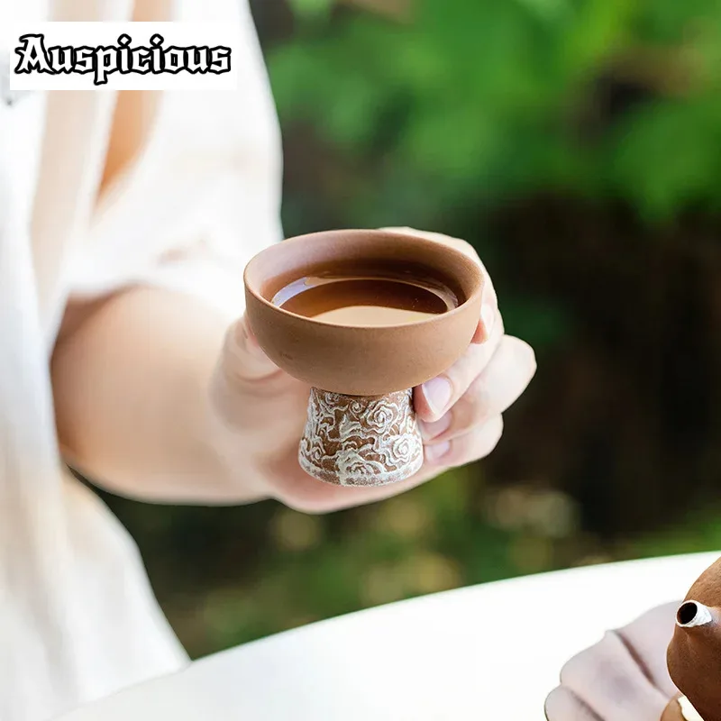 

2pc/set Old Rock Mud Teacup Vintage Gilded Silver Tea Cup Set Fragrance Cup Coarse Pottery Tea Items Supplies Collection 50ml