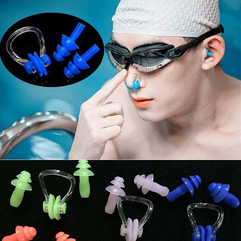 5 set/lot Férula Nasal de Silicona Tapón A Prueba de agua juego de Natación gafas de Piscina para las mujeres bikini niños Piscinas Accesorios de