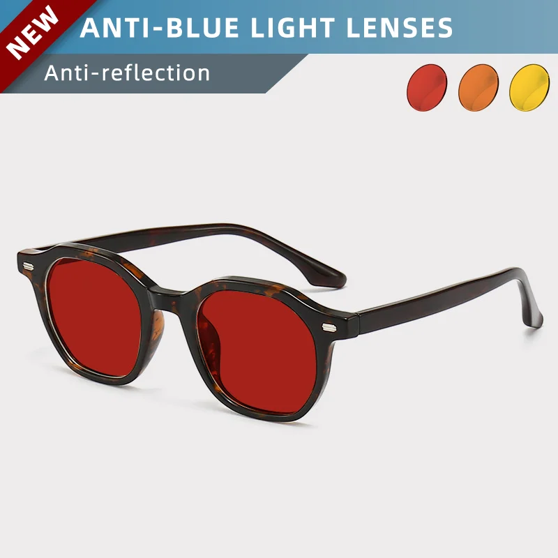 OKH Polygonal Literary Thick Frame Red Lenses Anti-blue Glasses Frame Gaming Glasses Sleep Aid Glasses