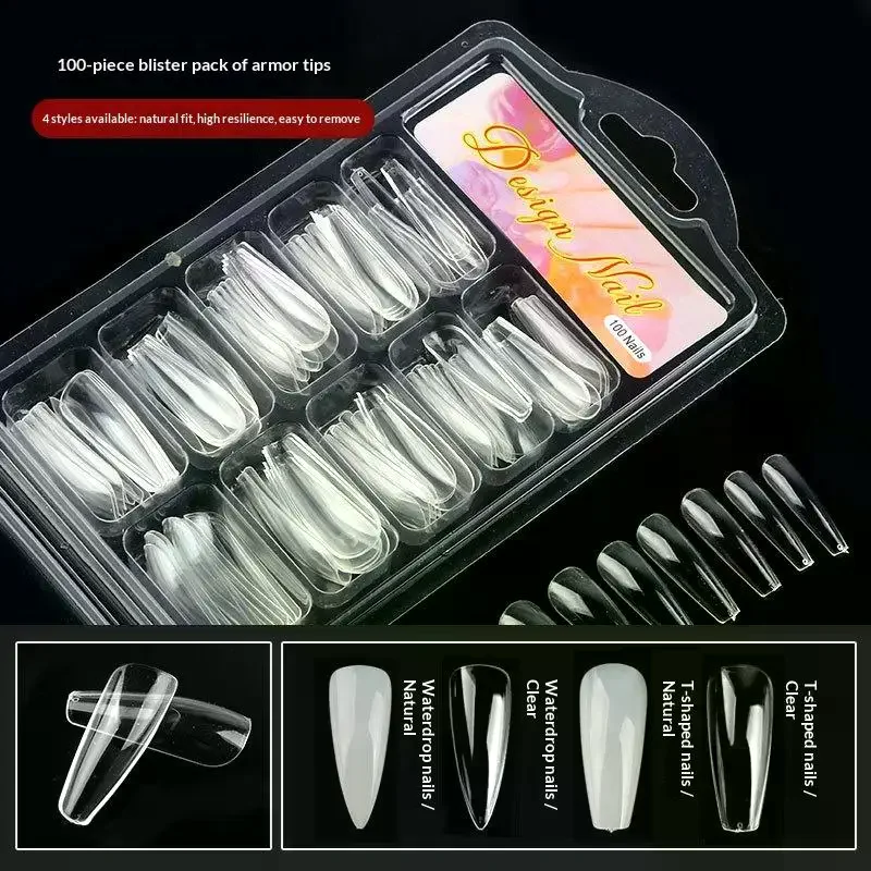 /JCS/100Pcs/box Trapezoidal Press On Nail 10 Types Fake Nail Tips Clear Full Cover Nail Artificial Press On Long Ballerina