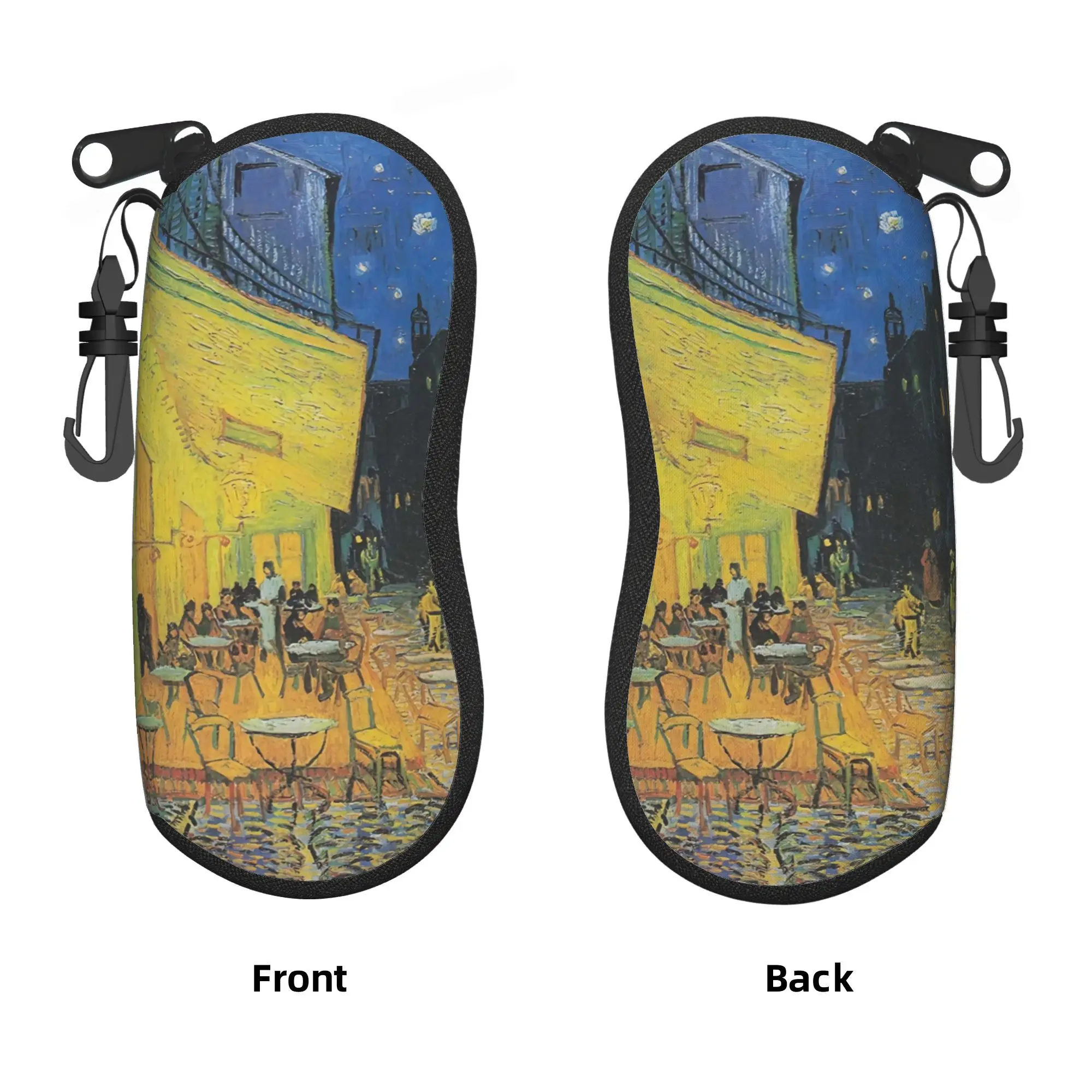 Van Gogh Cafe Terrace at Night Glasses Case Cover  Key Chain Sunglasses Case Men Women Pocket Glasses Box Vintage Eyewear Bag