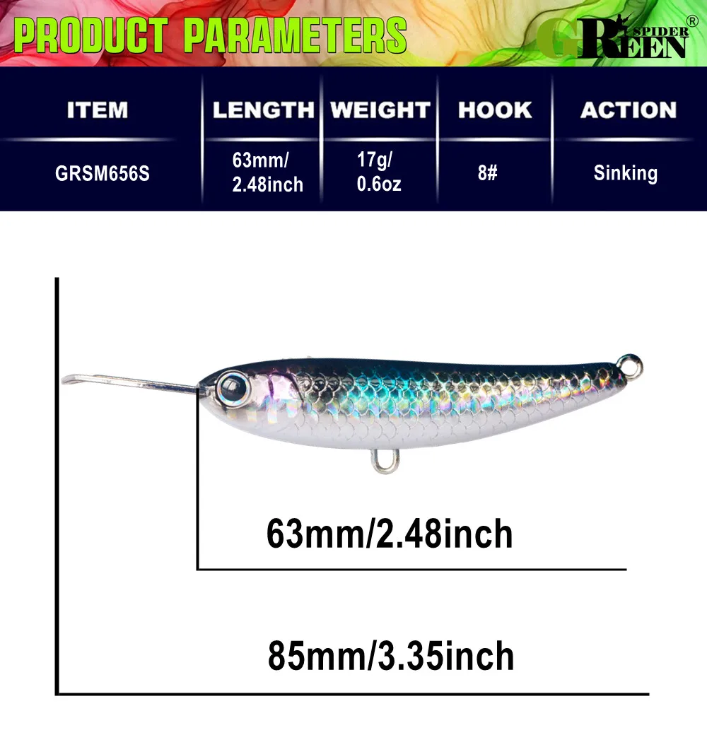 Sinkender Minnow-Angelköder, 63 mm/17 g, künstlicher Bleistiftköder für Barsch-Forellen-Angelköder – Detail 2