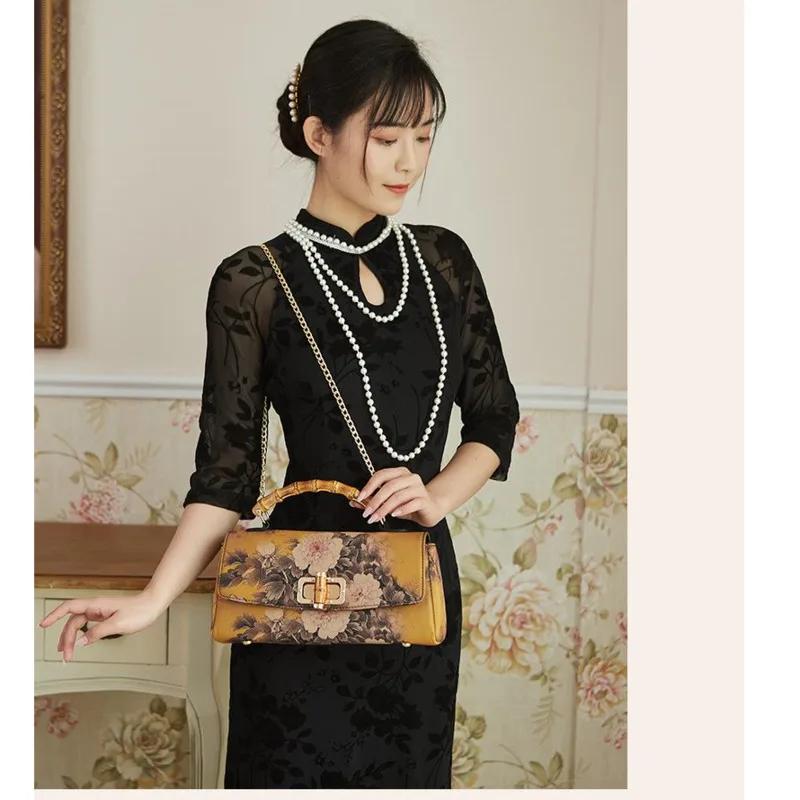 MOTAORA-Sac à main en cuir imprimé Cheongsam pour femme, sac à bandoulière vintage, sac de créateur de luxe, sacs faits à la main pour dames,