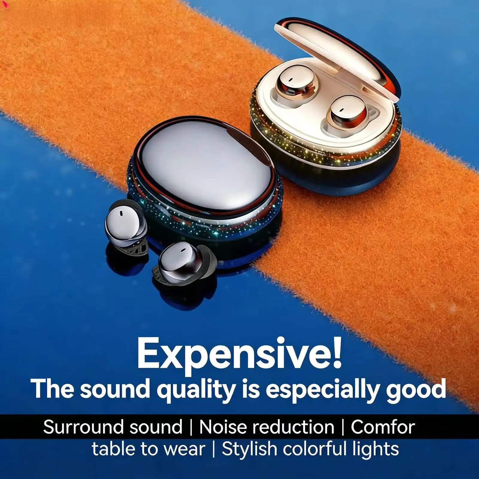 

Starry Sky Decor Bluetooth Earbuds, Mini In-Ear Sleep Earphones Noise Conduction Stylish Lights Long Playtime for Gaming Music