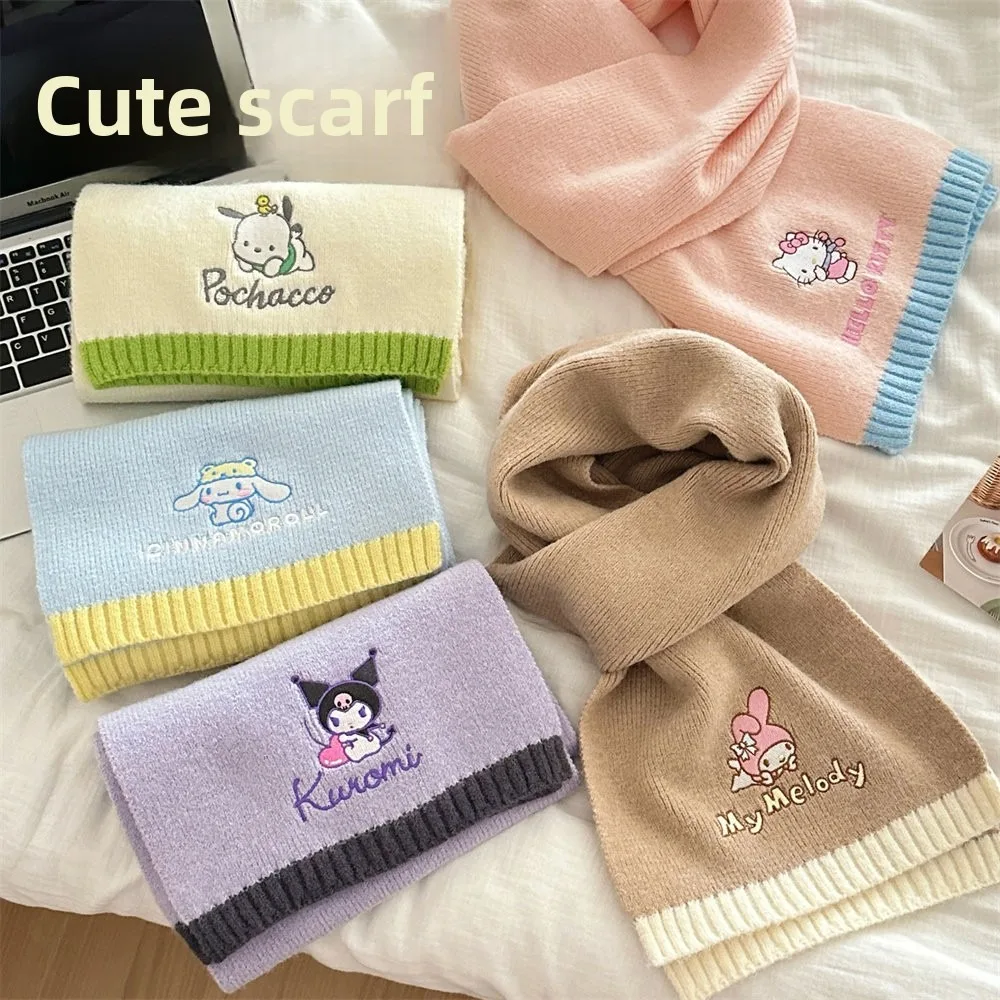 Sanrio Cute Plush Knitted Scarf for Girls, Versatile Warm Scarf, Student Autumn/Winter New Style