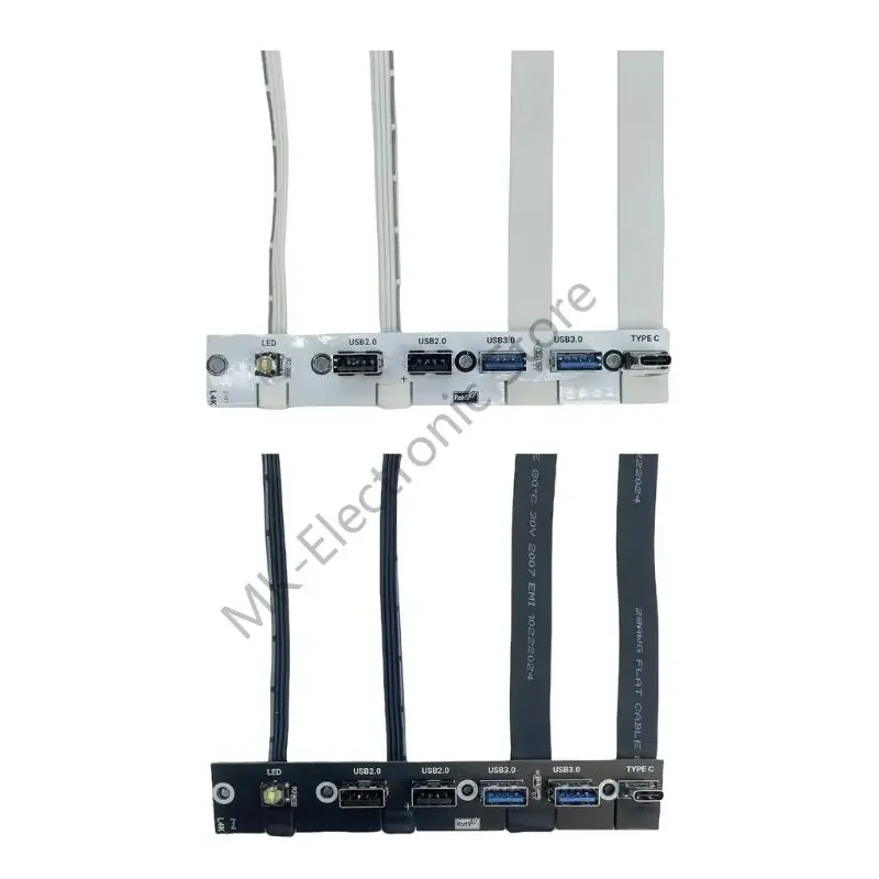 R2LF Computer Front Expansion Bracket 5 USB Port 20G Type C LED Control Switches for PC Case Desktop Accessories