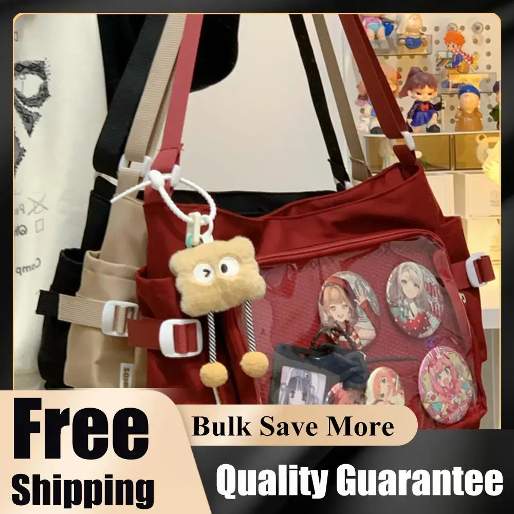 Ita-Tasche für Damen im japanischen Stil, Schultertasche mit durchsichtigem Fenster, Cartoon-Büchertasche, mehrere Taschen, verstellbarer Riemen, trendige Outdoor-Tasche