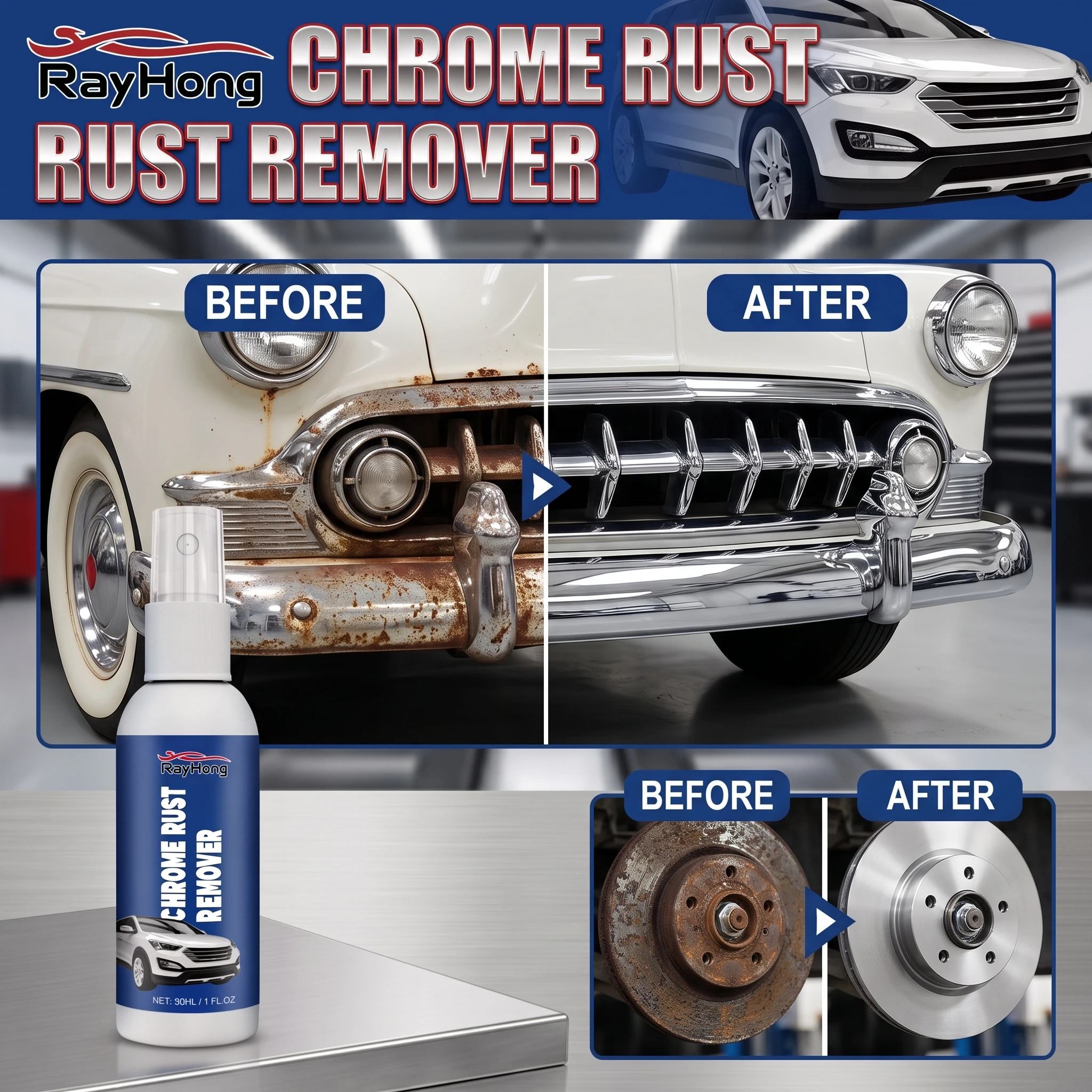 Efficient Multipurpose Auto Rust Remover, Rust Eliminator & Protective Coating for Car Brake Parts & All Metal Surfaces