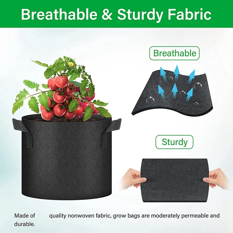 7-Pack Non-Woven Planting Bag Aeration Nonwoven Fabric Plant Pots With Handles, Heavy Duty Gardening Planter For Potato