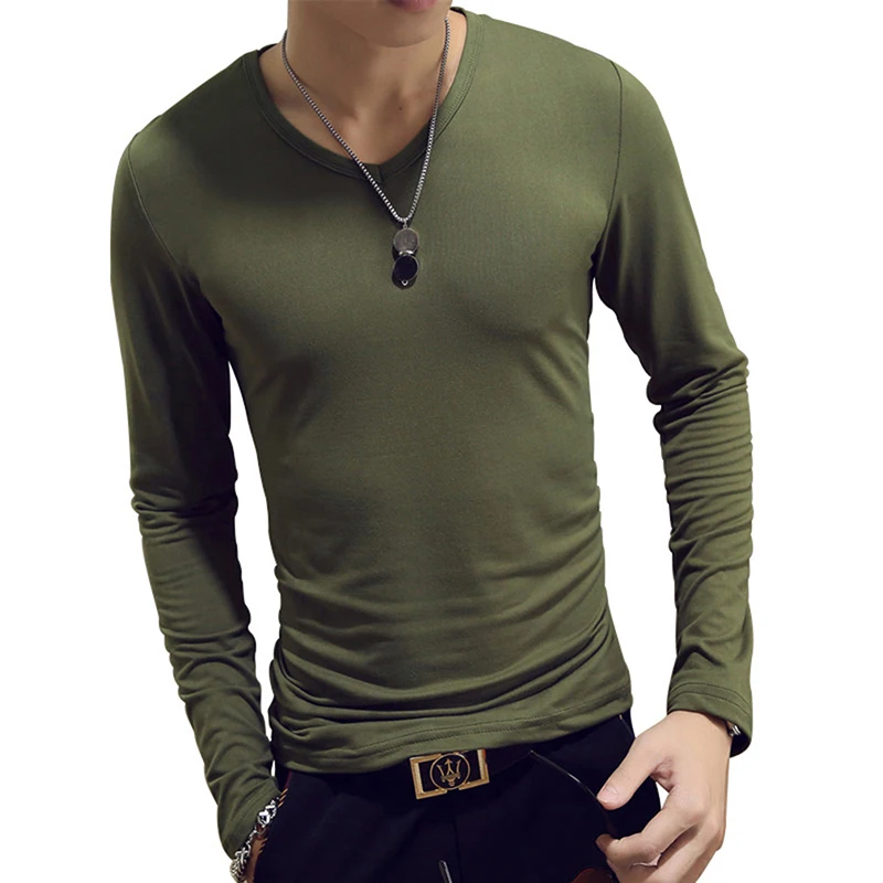 Trendy Men T Shirt Casual Long Sleeve Slim Men\'s Basic Tops Tees Summer Stretch T-shirt Mens Clothing Chemise Homme