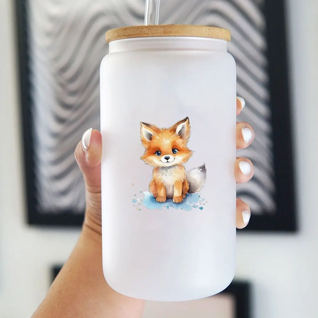 8pcs Cute Baby Fox UV DTF Cup Stickers, Waterproof Sticker Pack For Decorating Mugs, Cups,DIY Art Supplies