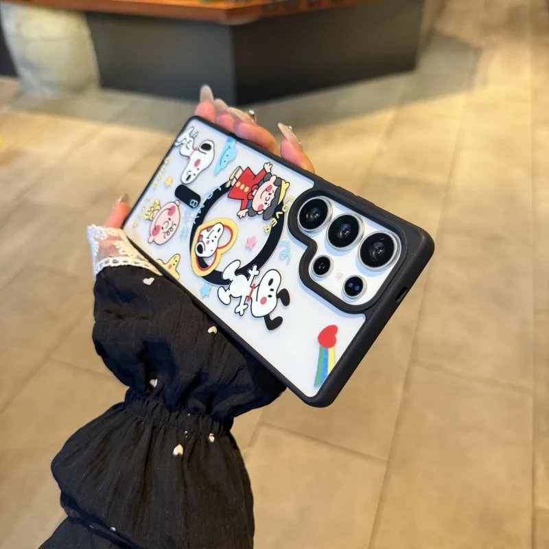 Funda de carga inalámbrica Magsafe con dibujos animados de corazón de amor en 3D para Samsung S22 S23 S24 S25 Ultra Plus, soporte magnético de Snoopy