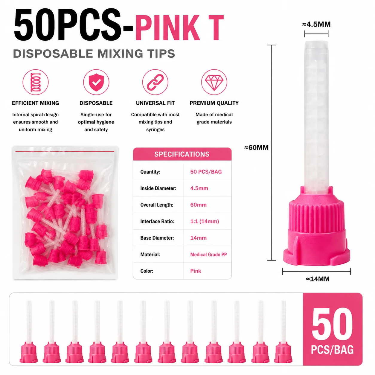 50/100 Stück Dental-Mischspitzen Einweg-Mixer 1:1 Gelbe Mischspitzen Einweg-Zahnmedizin-Mischspülungen Mischrohr
