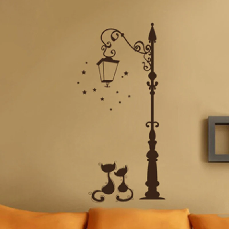 Vinyl Wall Sticker Cats Cartoon Animal Wall Sticker Living Room Children Room Decor Under The Street Light Home Decoration 2024