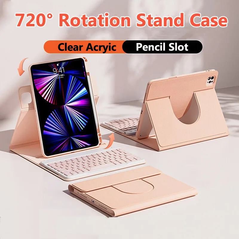 720° Rotation Stand Case for Samsung Galaxy Tab A9 Plus 11 2023 S9 FE 10.9 S9 11inch Keyboard Clear Acrylic Case with Pen Slot