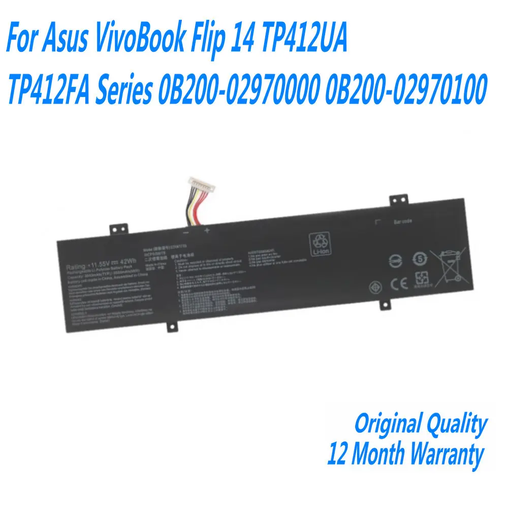 11.55V 42Wh C31N1733 Laptop Battery For Asus VivoBook Flip 14 TP412UA TP412FA SF4100F Series 0B200-02970000 0B200-02970100