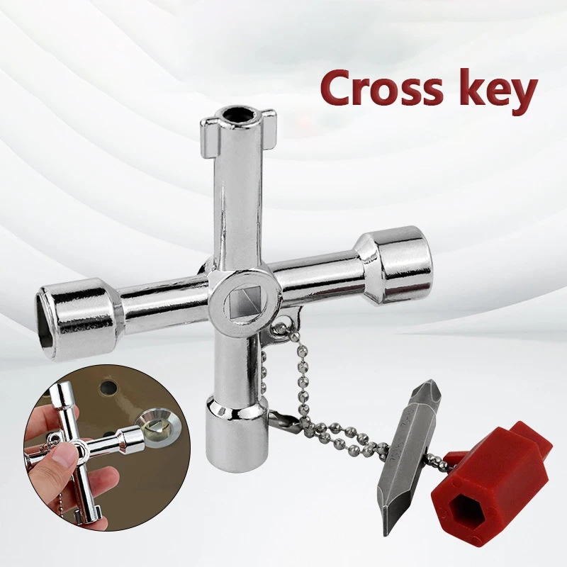4 Way Multifunctional Universal Cross Key Electrician Valve Tool Train Key Electric Elevator Cabinet Valve Gas Electric Opening