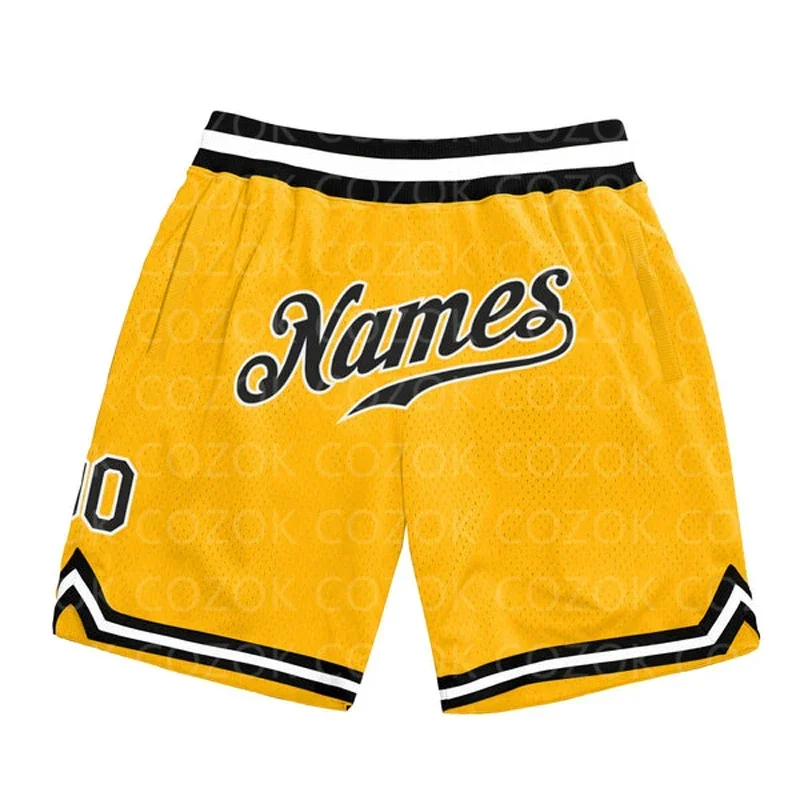 

Custom Yellow Black Authentic Basketball Shorts 3D Printed Men Shorts Your Name Mumber Quick Drying Beach Shorts