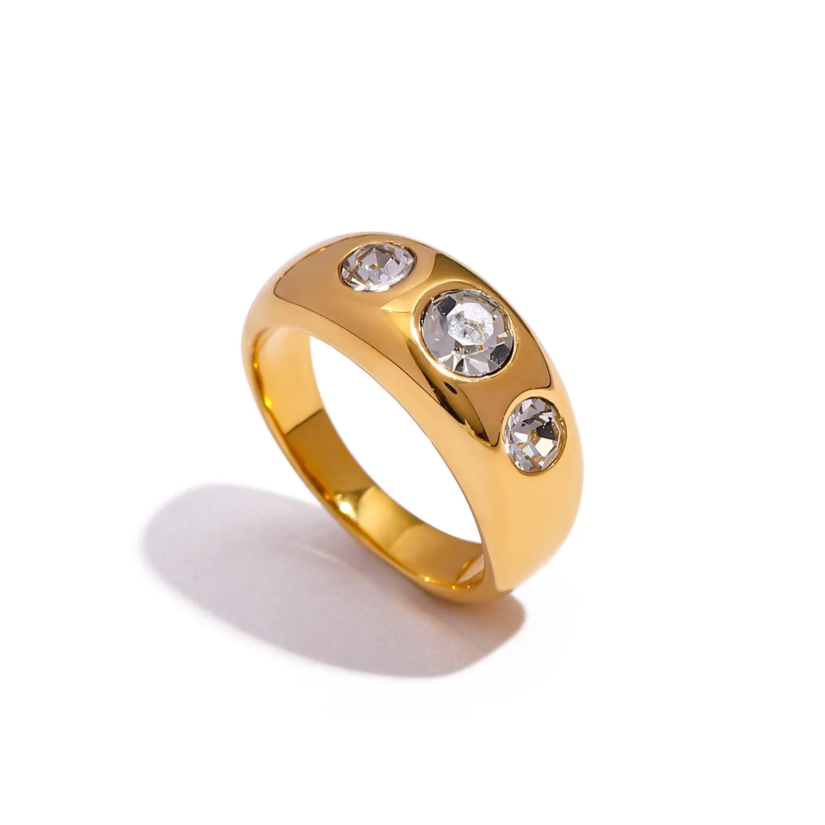 

Stainless Steel PVD 18K Gold Plated Tarnish Crystal Solid Ring For Woman Jewelry Wholesale Summer Trendy