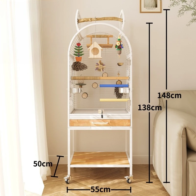 White parrot bird cage solid wood does not occupy an area of household large luxury bird villa