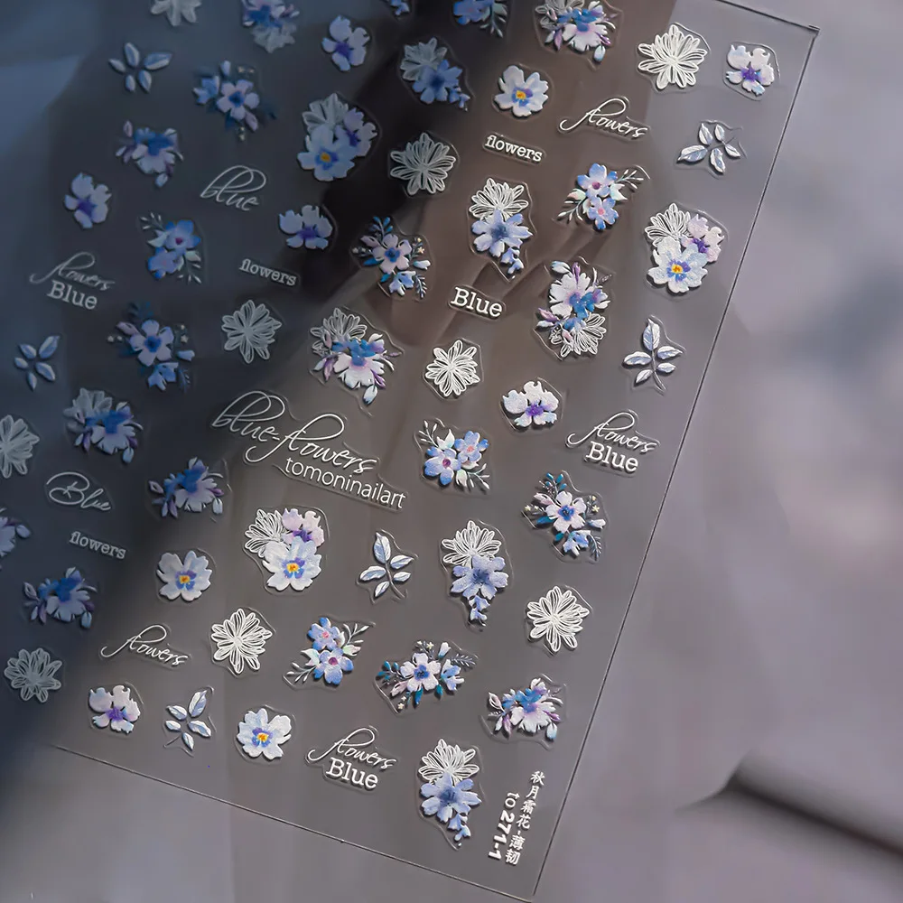 

1pcs Exqusitive Blue Flower Nail Stickers 5D Camellia Self Adhesive Nail Art Stickers DIY Embossed Nails Decoration Decals Parts