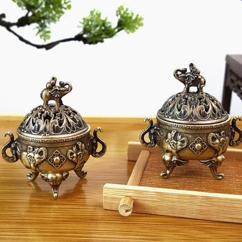 Elephant Lucky Incense Burner Metal Lotus Incense Burner Bowl Incense Holder With Handle Yoga Meditation Home Decor AncientStyle