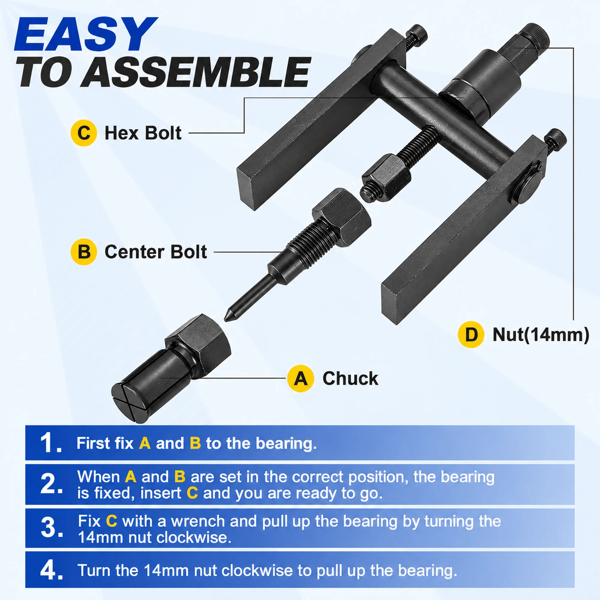 ZKTOOL 8-25mm Blind Inner Bearing Puller Set Slide Hammer Pilot Bearing Remover Kit for Motorcycle Bushing