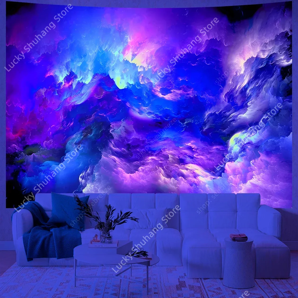 Psychedelischer Weltraum-Galaxie, UV-reaktiver Wandteppich, bunter Nebel, Wandkunst, Poster, Raumdekoration, ästhetische Deckendekoration, Vorhang