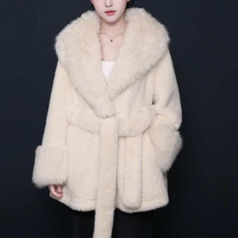 

Роскошное пальто из искусственного меха для женщин, зимнее пальто оверсайз с отложным воротником и поясом, теплая пушистая куртка-тедди Ropa Para Mujer