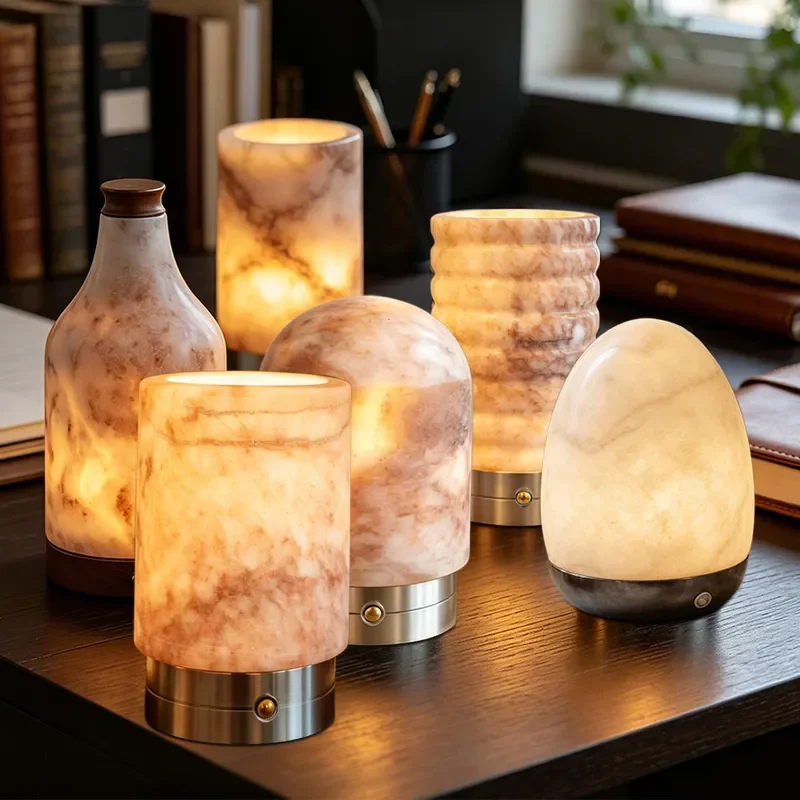 Cross-border hot minimalist Spanish marble night light built-in battery touch switch decorative desk lamp