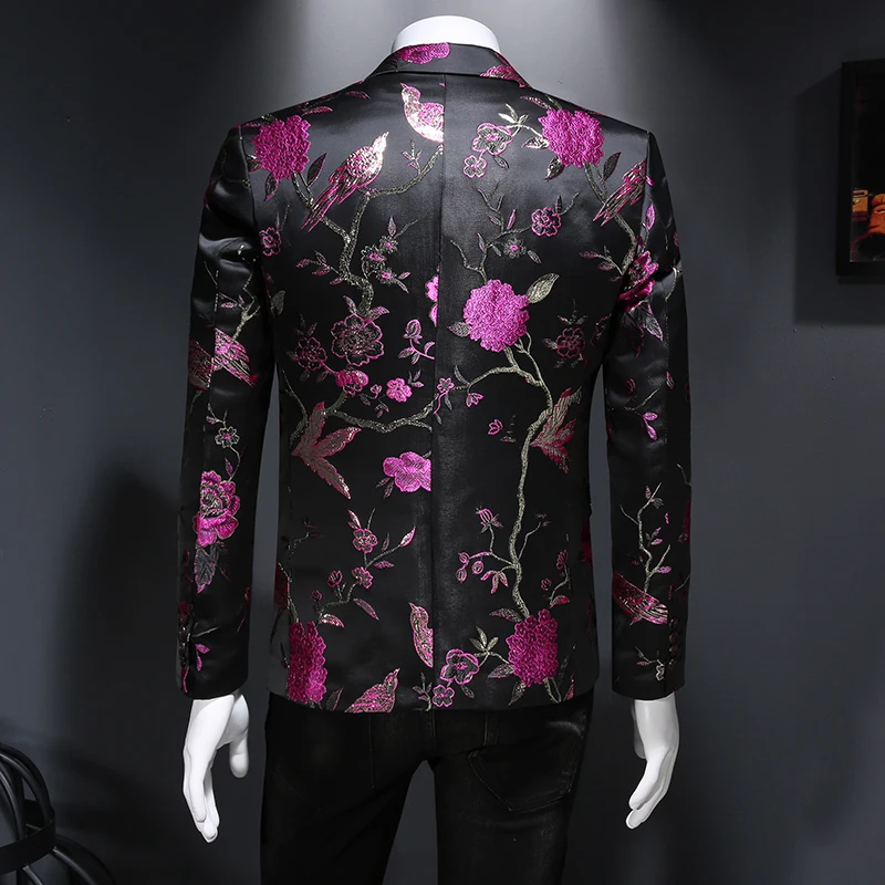 New Vintage Luxurious Jacquard Floral Suit Jacket Men Wedding Banquet Club Party Dress Singers Tuxedo Slim Fit Blazers Hommes